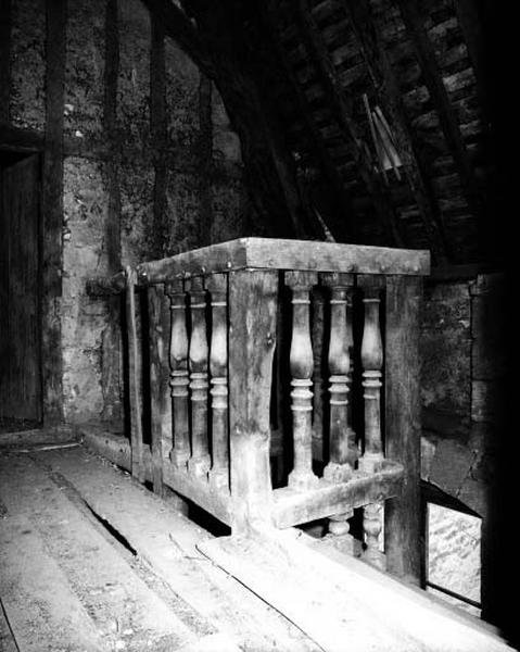 Corps de logis principal, escalier monumental, détail : haut de l'escalier, couronnement du noyau.