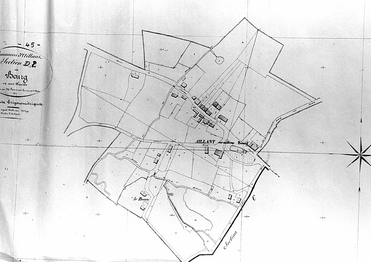 Extrait du plan cadastral ancien, section D2, 1831, éch. 1/1250e.