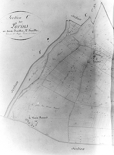 Extrait du plan cadastral ancien, section C2, 1831, éch. 1/2500e.