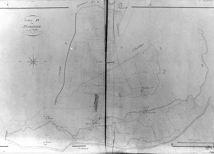 Extrait du plan cadastral ancien, section D, 1831, éch. 1/2500e.