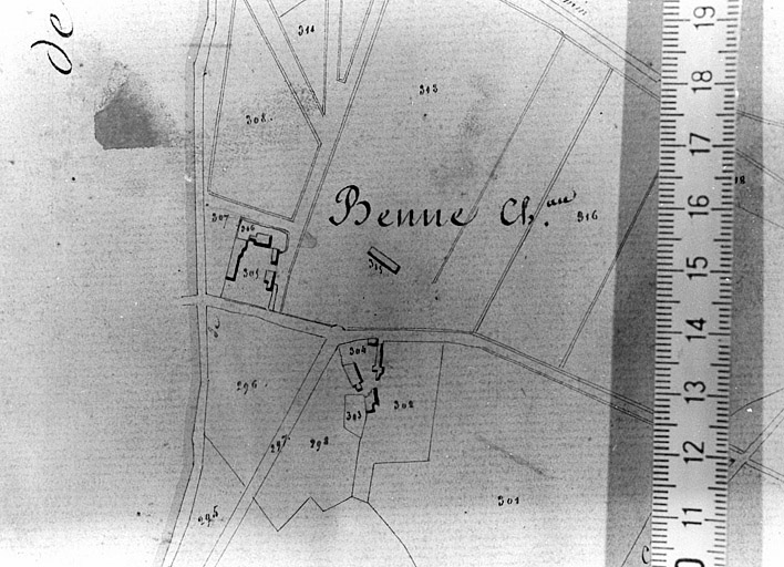 Extrait du plan cadastral ancien, section E, 1831, éch. 1/5000e.