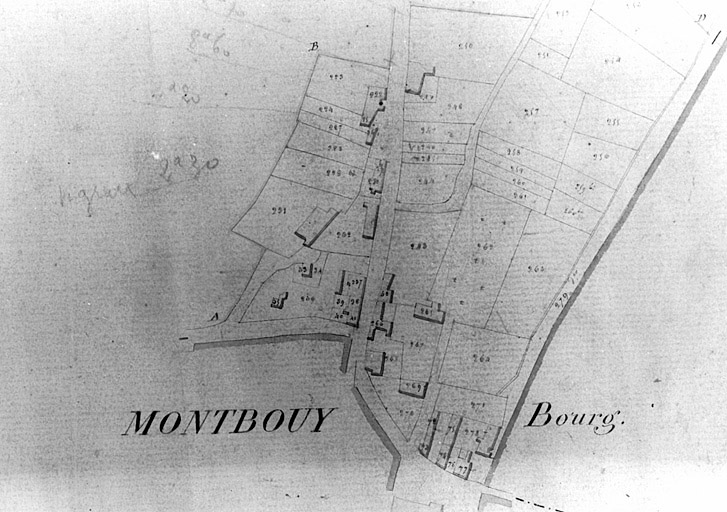 Extrait du plan cadastral ancien, section E, 1831, éch. 1/5000e.