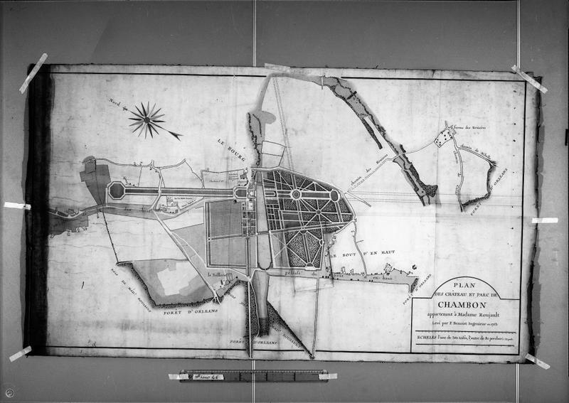 Plan du château et du parc de Chambon, par E. Benoist, 1753.