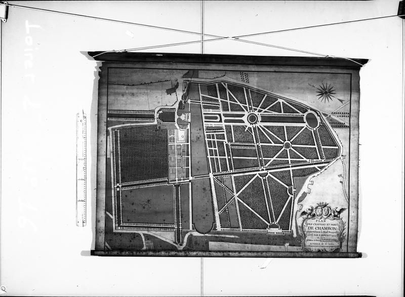 Plan du château et du parc de Chambon, par E. Benoist, 1753.