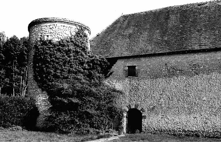 Vue générale de la tour d'angle nord de l'enceinte, de l'ouest.