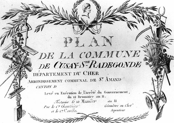 Plan de la commune de Cuzay Sainte Radegonde, An XI. Détail cartouche.