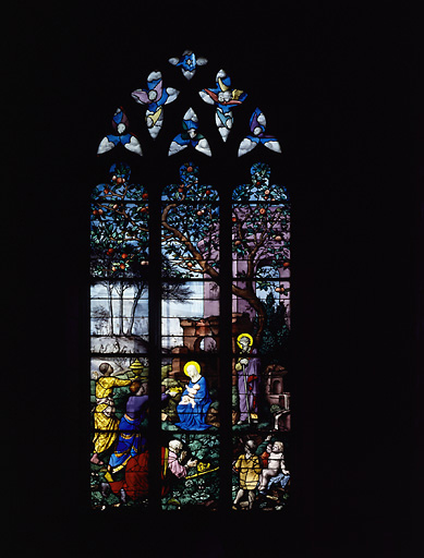 Verrière (vitrail tableau) : l'Adoration des Mages (baie 6)