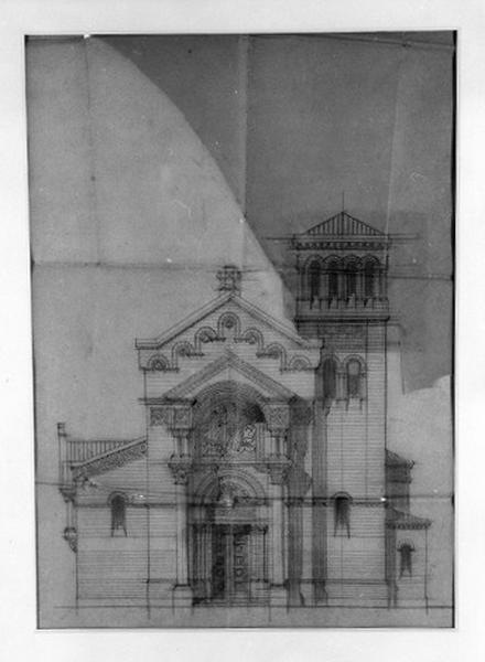 Projet de façade avec campanile par Victor Laloux, en 1899.