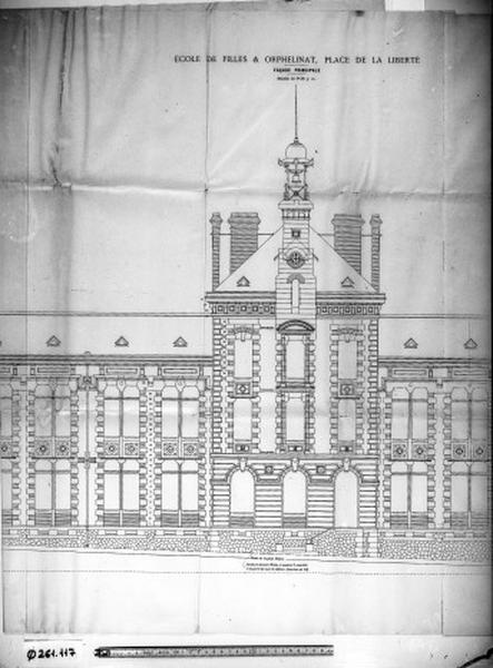 Groupe scolaire Ferdinand-Buisson : façade principale par Henri Prath, détail, 20 décembre 1898.