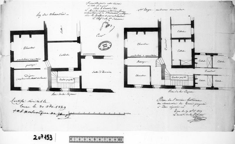 Plan de l'ancien bâtiment au séminaire de Tours, B.M Guérin, 1829.