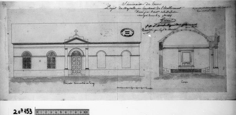 Projet de chapelle au couchant : élévation et coupe, B.M. Guérin, 1825.