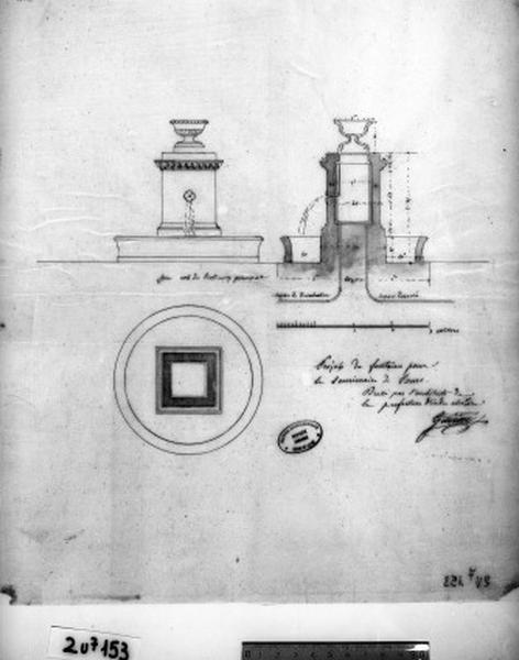 Projet de fontaine pour le Séminaire de Tours, B.M. Guérin, 1834.