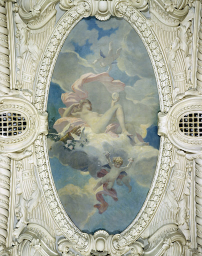 Salle des Fêtes : compartiment du plafond : Allégorie de l'Amour par Schommer.