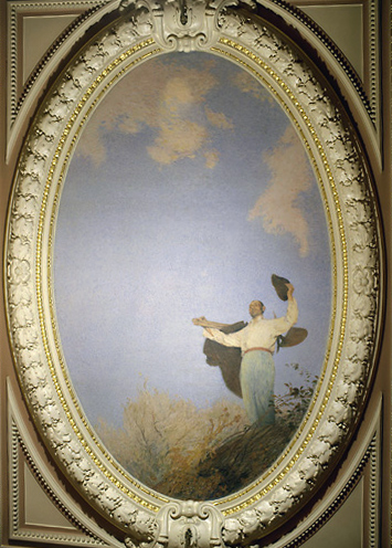 Cabinet du Maire : peinture du plafond : Paysan saluant l'aurore par Henri Martin.