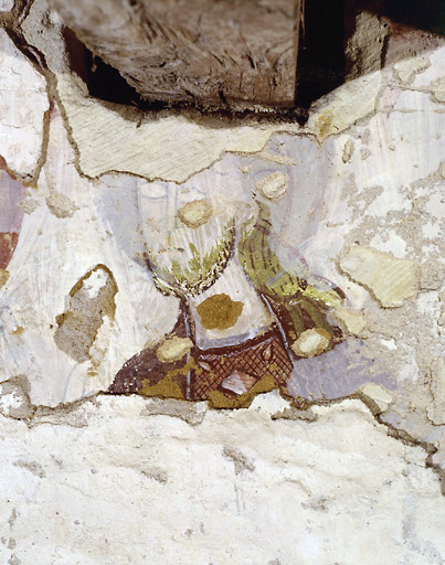 Fragment d'une scène biblique : La Cène, détail du visage d'un personnage (mur sud de la nef).