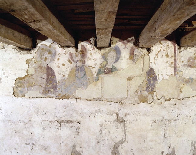 Fragment d'une scène biblique : La Cène, vue de 4 personnages (mur sud de la nef).
