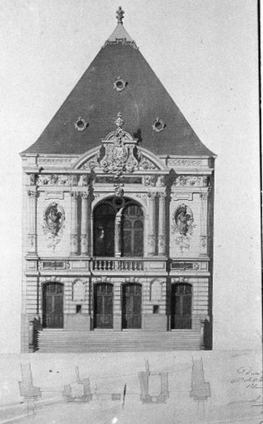 Théâtre reconstruit partiellement en 1869. Projet pour la façade d'entrée.