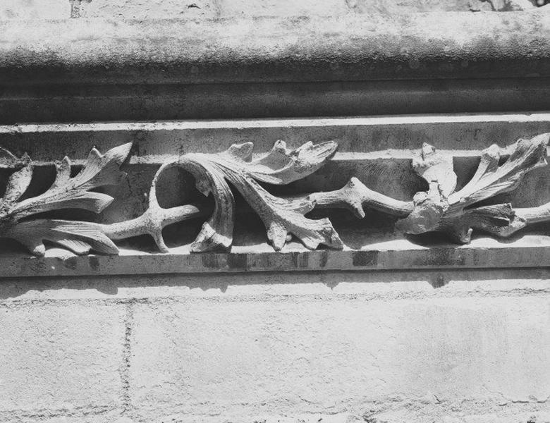 Fontaine de l'Arsis des Comtes de Blois, dite fontaine Louis XII. Face sud, état actuel. Détail : rinceau de feuillages.