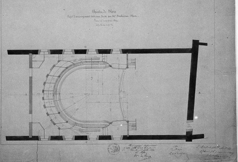 Théâtre partiellement reconstruit en 1869. Projet d'aménagement intérieur par M. Barbereau Saint-Léon. Plan du deuxième étage. Le 16 janvier 1869.