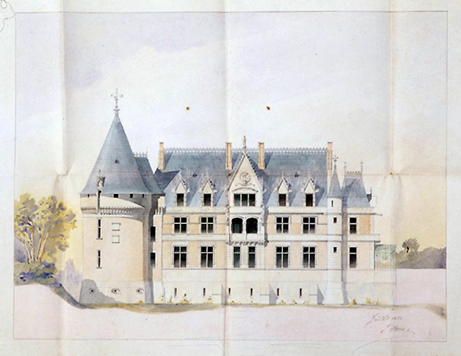 Projet de restauration, élévation d'après une aquarelle, juillet 1862, E. PEREIET-0, 62x0, 90