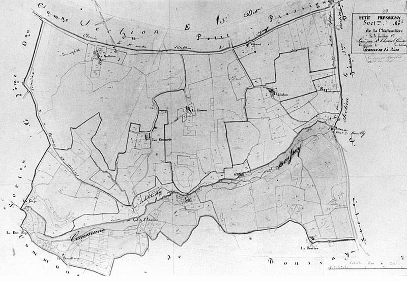 Feuille de section du plan cadastral ancien, section G1, éch. 1/2500e, 1813.