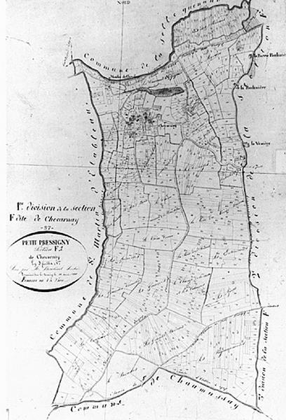 Feuille de section du plan cadastral ancien, section F1, éch. 1/2500e, 1813.