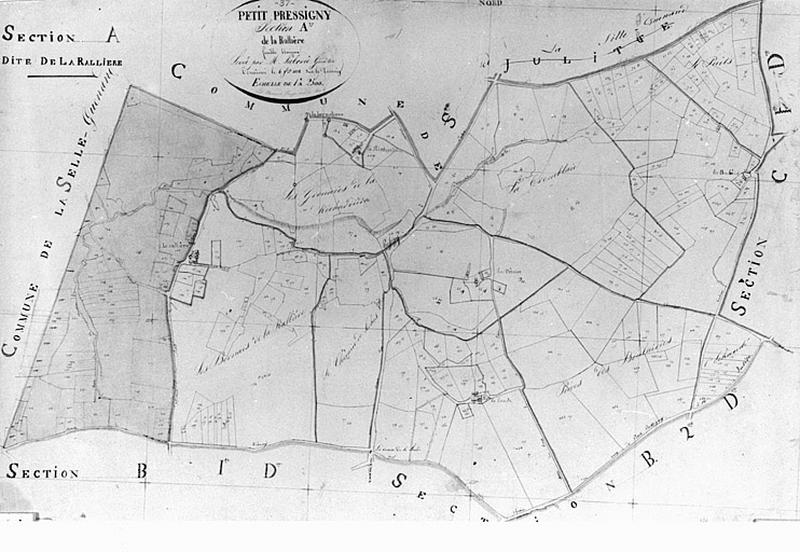 Feuille de section du plan cadastral ancien, section A, éch. 1/2500e, 1812.