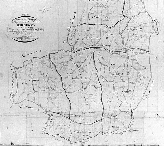 Tableau d'assemblage du plan cadastral ancien, éch. 1/10 000e, 1813.