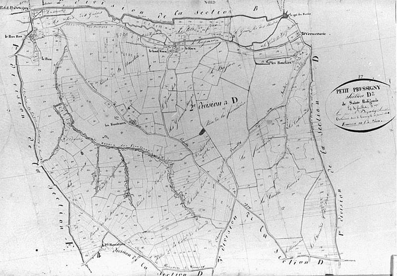 Feuille de section du plan cadastral ancien, section D2, éch. 1/2500e, 1813.