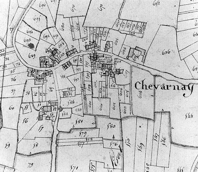Extrait du plan cadastral napoléonien, section F, feuille 1, échelle 1/2500, 1813.