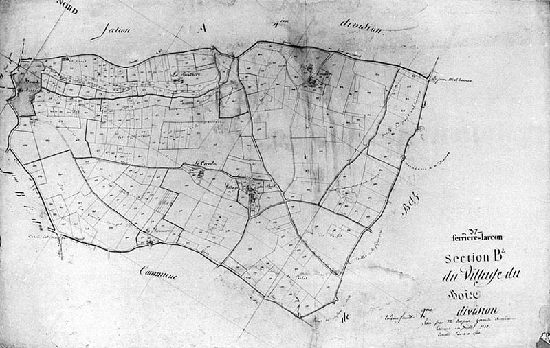 Feuille de section du plan cadastral ancien de Ferrière-Larçon, section B2, échelle 1/2500e, 1813.