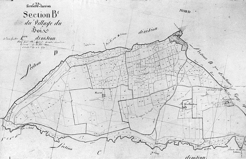 Feuille de section du plan cadastral ancien de Ferrière-Larçon, section B1, échelle 1/2500e, 1813.