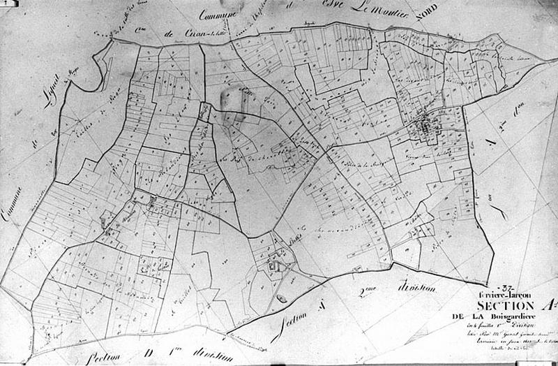 Feuille de section du plan cadastral ancien de Ferrière-Larçon, section A1, échelle 1/2500e, 1813.