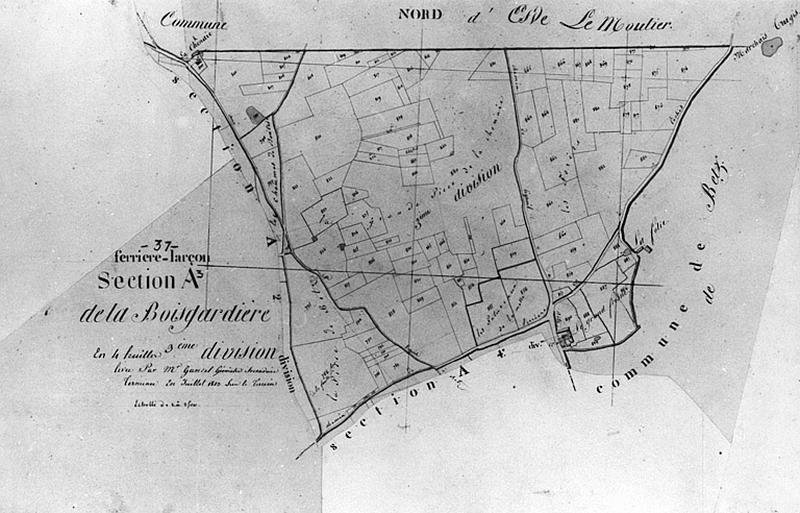 Feuille de section du plan cadastral ancien de Ferrière-Larçon, section A3, échelle 1/2500e, 1813.