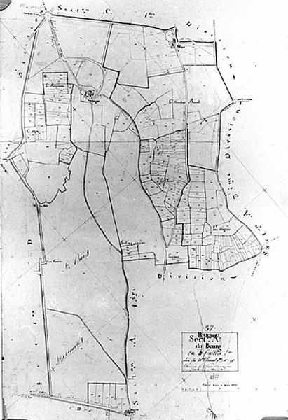 Extrait du plan cadastral ancien, section A, feuille 2, 1813, échelle 1/2500e.
