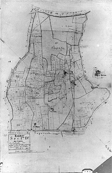 Extrait du plan cadastral ancien, section D, feuille 2, 1813, échelle 1/2500e.