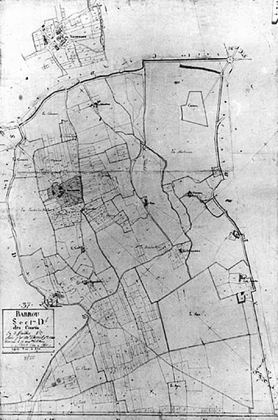 Extrait du plan cadastral ancien, section D, feuille 1, 1813, échelle 1/2500e.