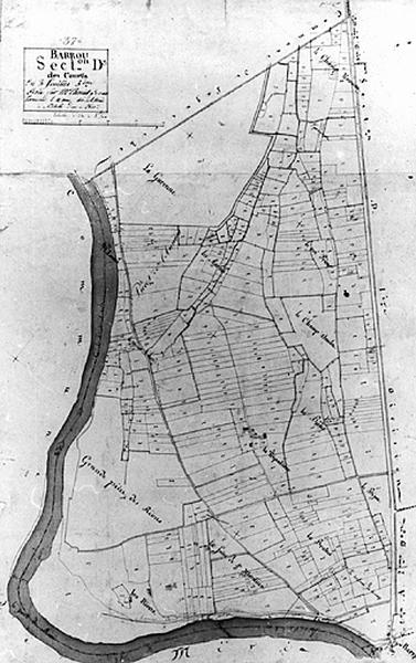Extrait du plan cadastral ancien, section D, feuille 3, 1813, échelle 1/2500e.