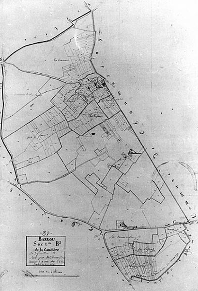 Extrait du plan cadastral ancien, section B, feuille 3, 1813, échelle 1/2500e.