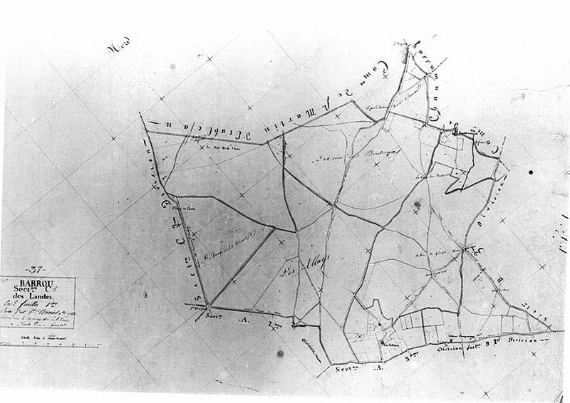 Extrait du plan cadastral ancien, section C, feuille 1, 1813, échelle 1/2500e.