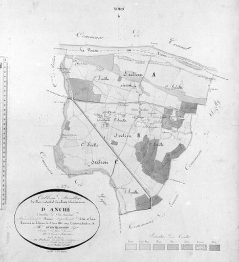Plan cadastral ancien, tableau d'assemblage de la commune levé par Chardion, géomètre, 1832. Echelle : 1/10000.