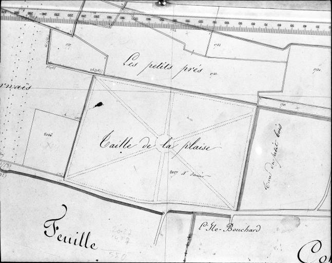 Extrait du plan cadastral ancien, section A2, 1832. Echelle 1/2500e.