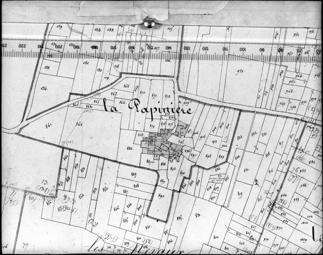 Extrait du plan cadastral ancien, section B1, 1832. Echelle 1/2500e.