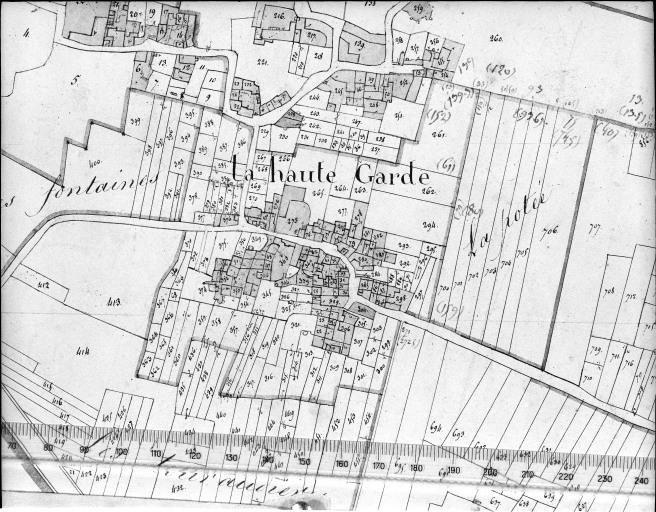 Extrait du plan cadastral ancien, section B1, 1832. Echelle 1/2500e.
