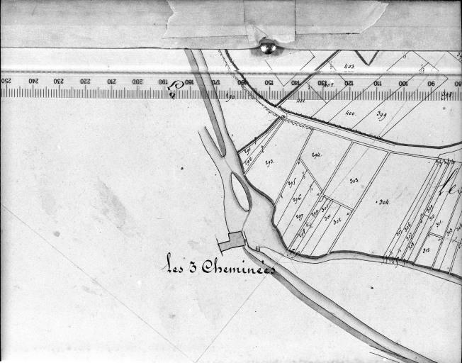 Extrait du plan cadastral ancien, section C1, 1832. Echelle : 1/2500e.