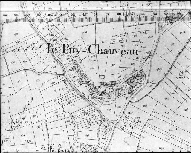 Extrait du plan cadastral napoléonien, section D2, 1831. Echelle : 1/2500