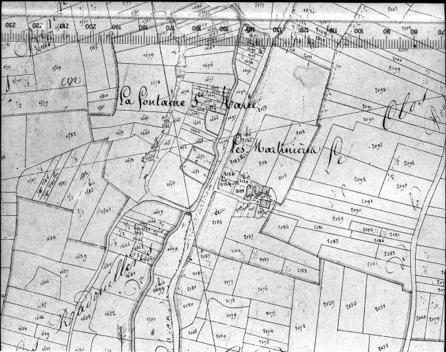 Extrait du plan cadastral napoléonien, section D2, 1831. Echelle : 1/2500