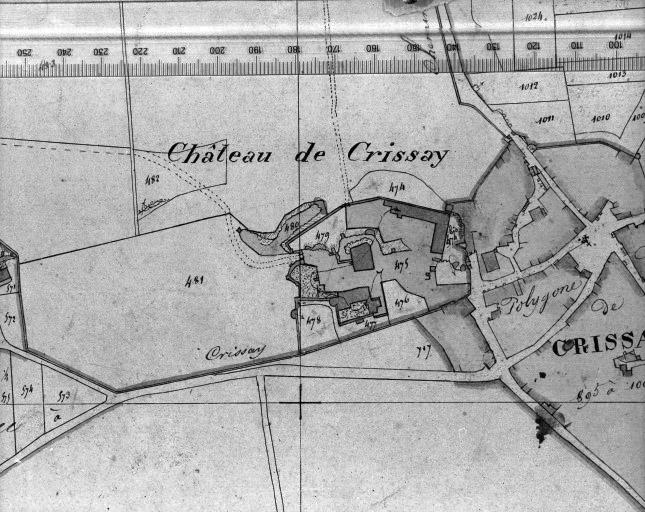 Plan masse du château, extr. ancien cadastre levé par Brutinel en 1831éch. : 1/1250e.