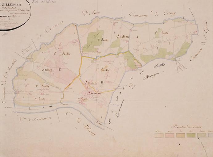 Tableau d'assemblage du plan cadastral de la commune de Crouzilles, 1832.