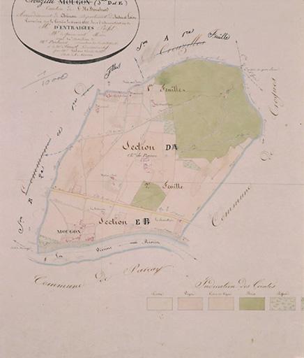 Tableau d'assemblage des sections A et B du plan cadastral de la commune de Mougon, devenues sections D et E de Crouzilles en 1833.